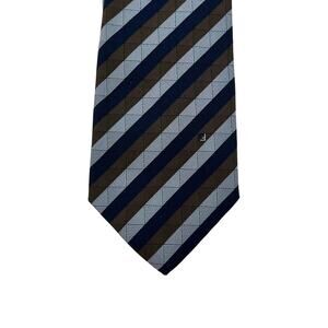 Fendi Silk Stripe Check Tie Blue Brown Vintage